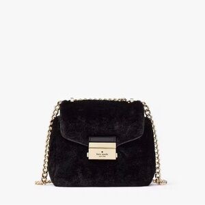 KATE SPADE Carey Black Faux Fur Micro Bag w/ Gold Chain